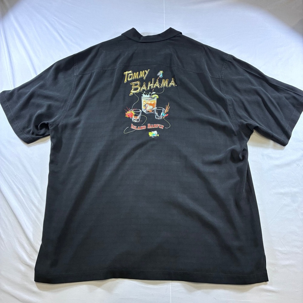 Tommy Bahama Island Barfly Silk Linen Shirt Black Embroidered 2XT Tall Mens